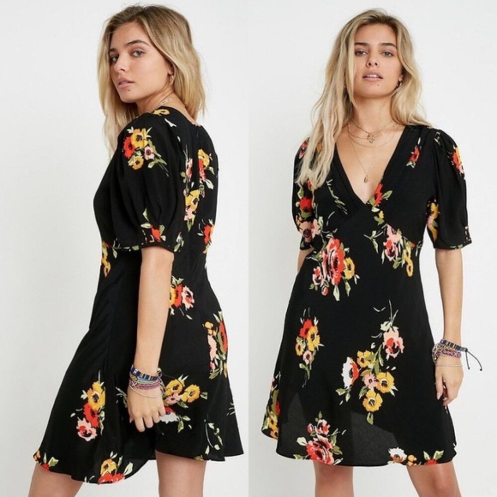 Free People Neon Garden Floral V-Neck Mini Summer Dress